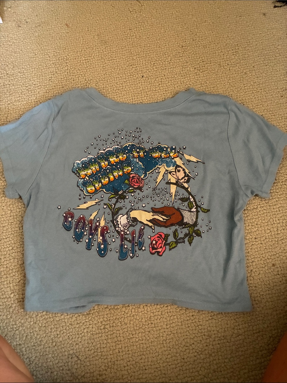 Boys Lie Light Blue Graphic Crop Tee
